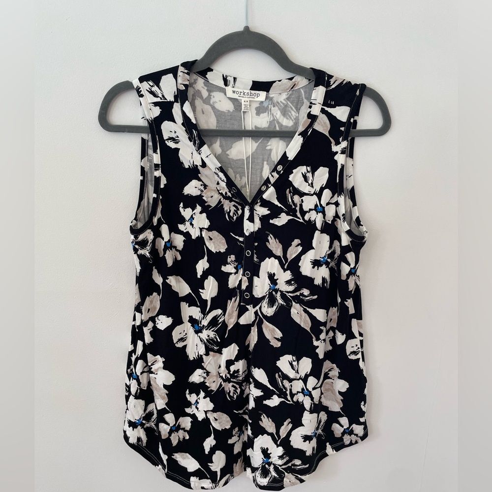 Workshop Republic Clothing Blouse Womens medium Top Tropical Floral Sleeveless